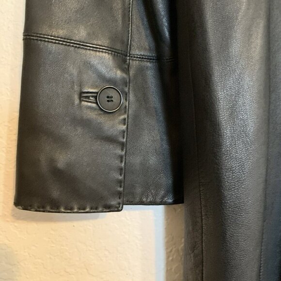 Nine Company Soft Leather Coat Black Button Front Pockets Lined Sz M Grunge Y2K - Picture 13 of 14